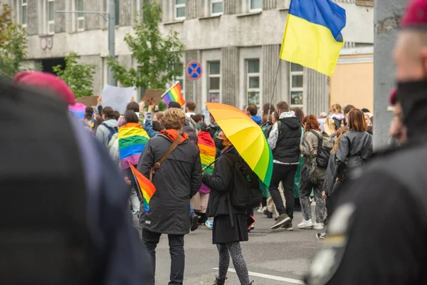 Kiev Ucrânia 2021 Comunidade Lgbtq Parada Orgulho Polícia Está Guardar — Fotografia de Stock