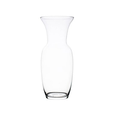 Clear wide glass vase with a narrow neck, isolated on white, perfect for interior decoration, floral arrangements, minimalist styling and modern product presentations.