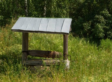 Ormanda eski ahşap kuyu.