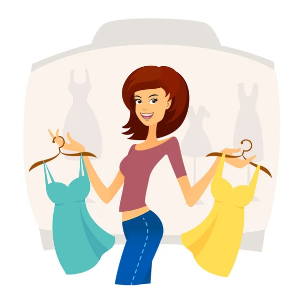 Fashion shopping girl on sales in shopping mall — Stock Vector