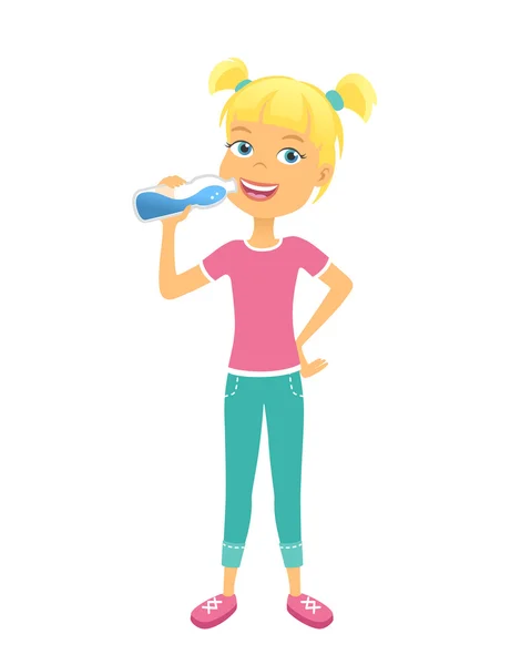 Glad tjej med flaska vatten — Stock vektor