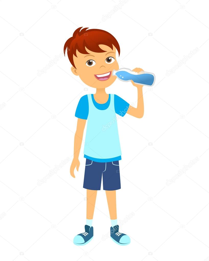 boy drinking water illustration