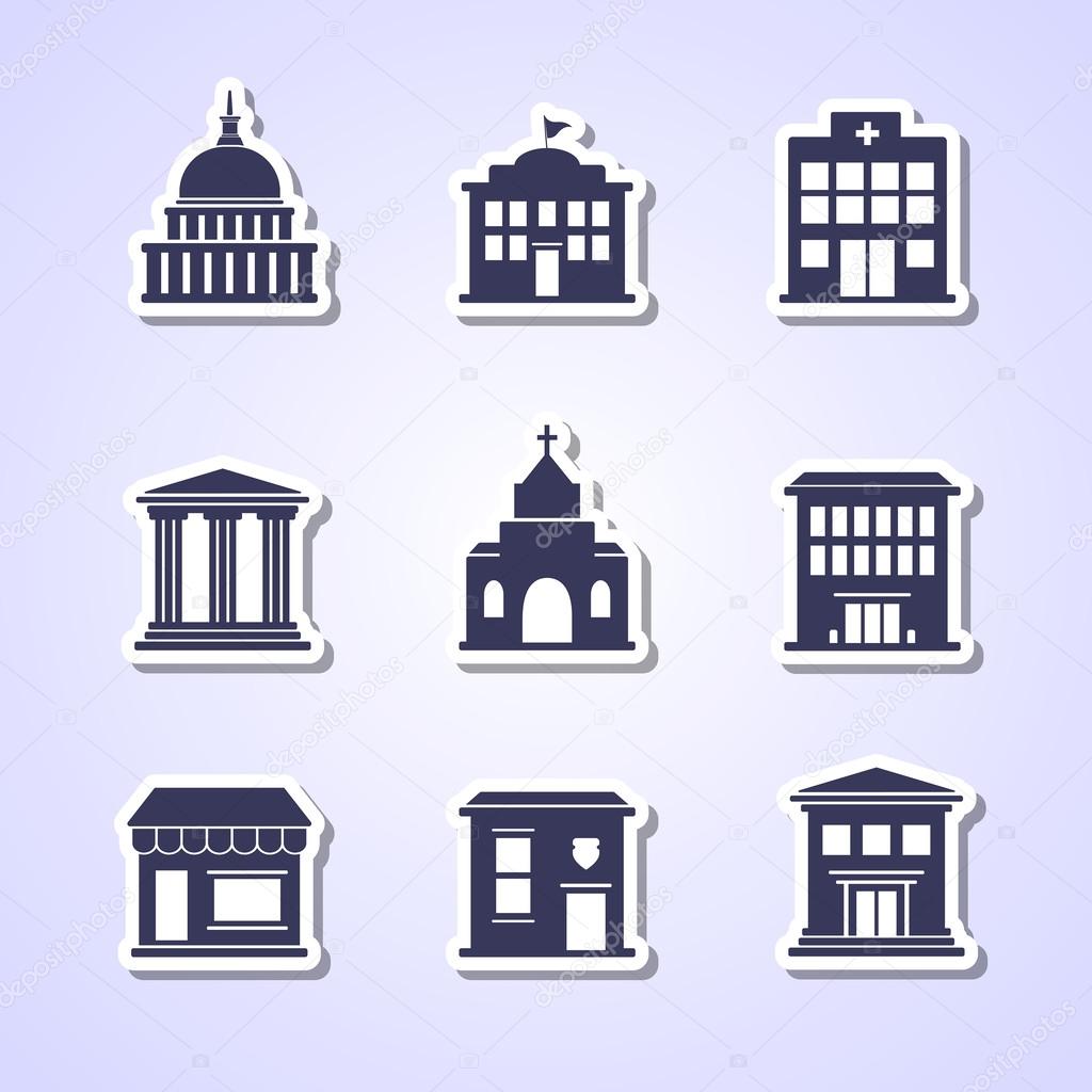 Government building paper cut icons