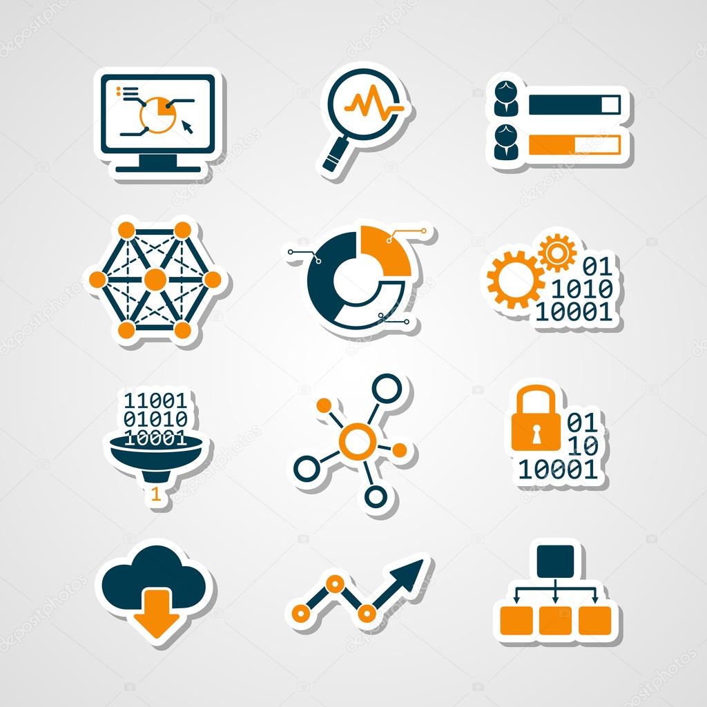 Data analytic icons paper cut set