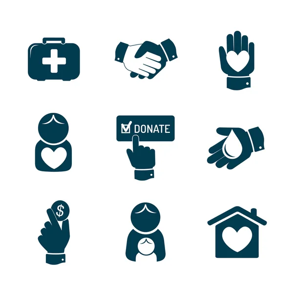 Charity and donation icons set — Stock Vector