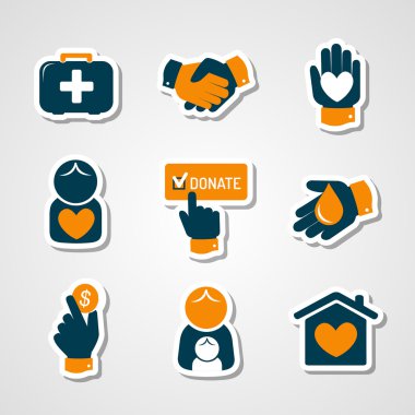 Charity and donation paper cut icons clipart