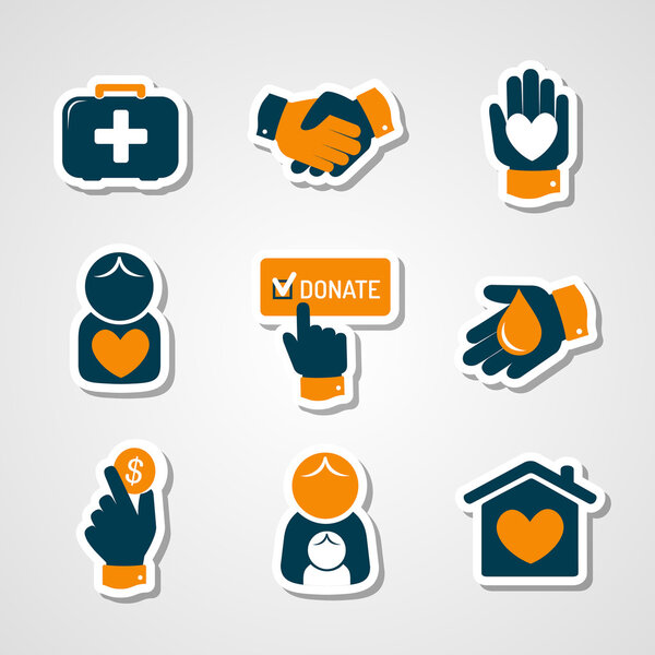 Charity and donation paper cut icons