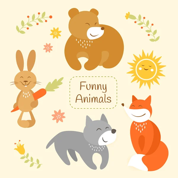 Funny cartoon animals set — Stock Vector