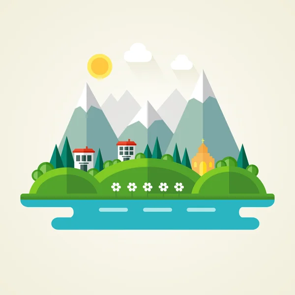 Naturaleza paisaje icono plano — Vector de stock