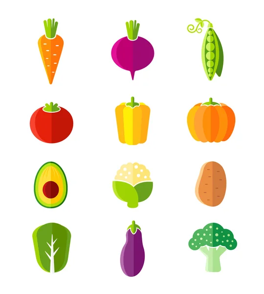 Friss egészséges zöldségek lapos stílusú bio ikonok készlet — Stock Vector