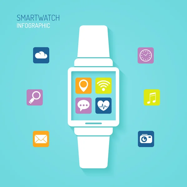 Dispositivo wearable relógio inteligente com ícones de aplicativos — Vetor de Stock