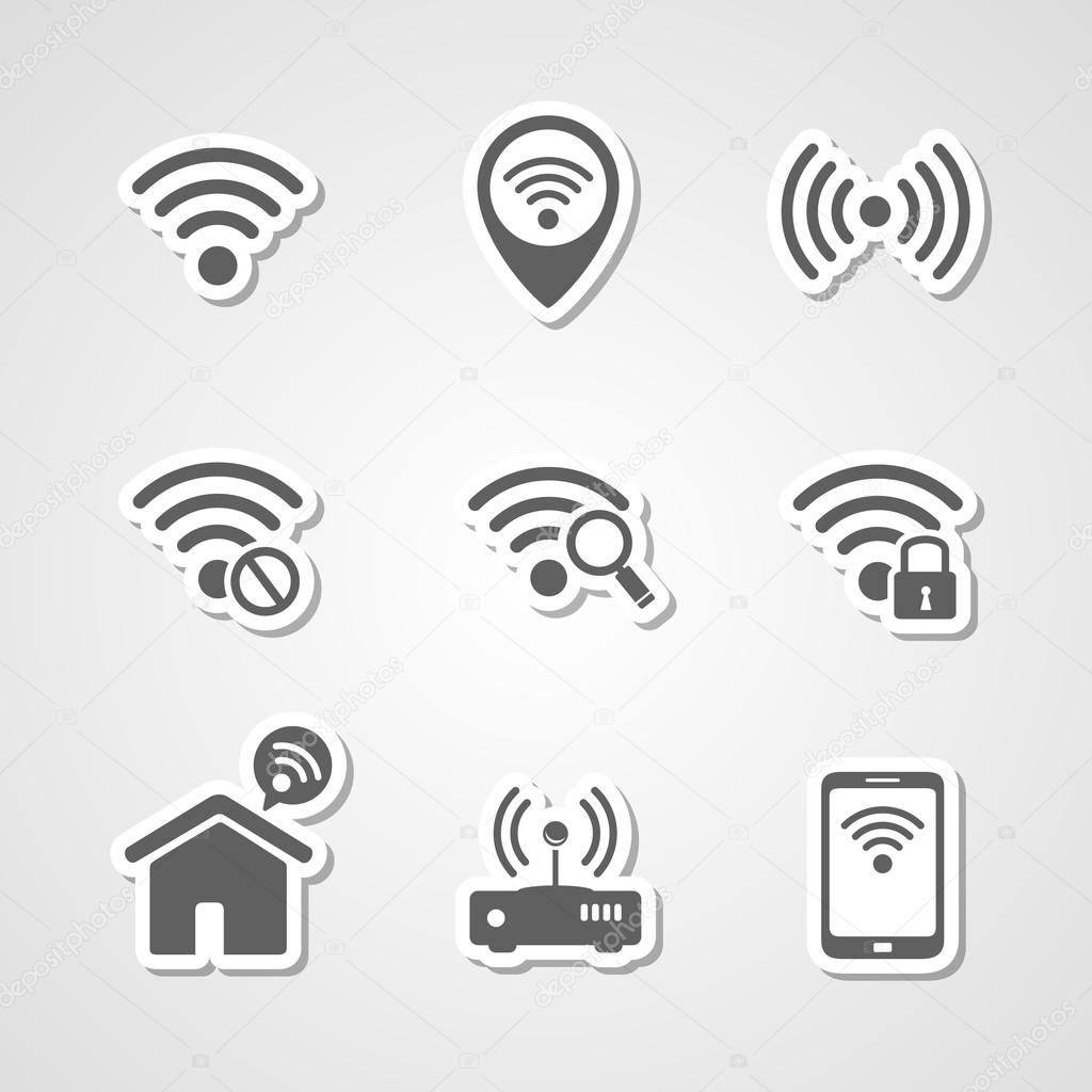 Wireless local network internet access point icons set
