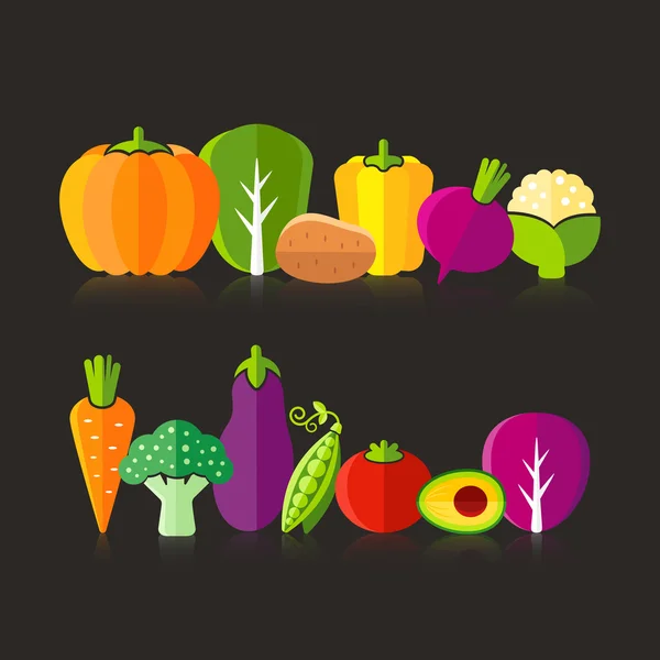 Organic farm vegetables illustration on black background — Stock Vector