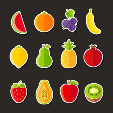 Organik taze meyve ve çilek simgeler düz tasarım