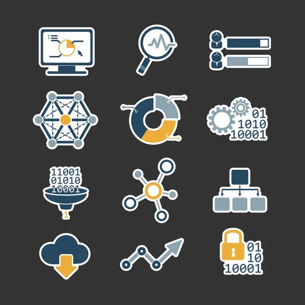 Conjunto de ícones de estilo plano analítico de dados empresariais — Vetor de Stock