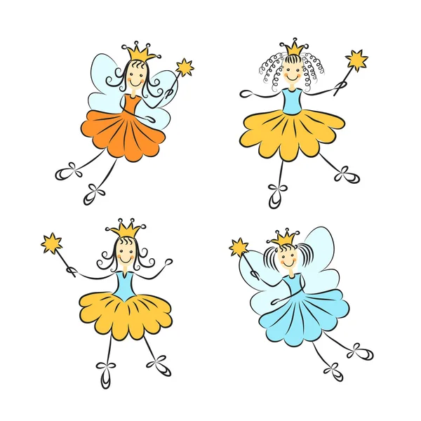 Fairy princess with a magic wand vector set — Stock Vector