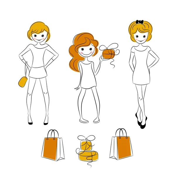 Nákupní dívky s prodejem tašek — Stockový vektor