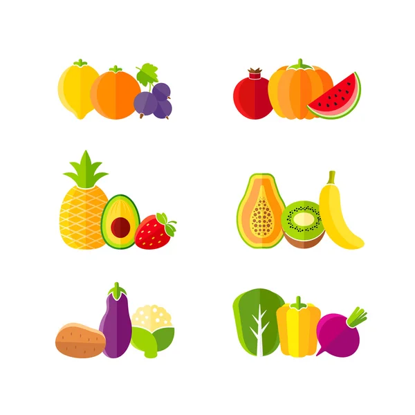 Elementos de diseño de dieta saludable con frutas y verduras — Vector de stock