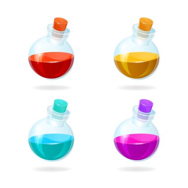 Bottles of potion vector icons for games clipart