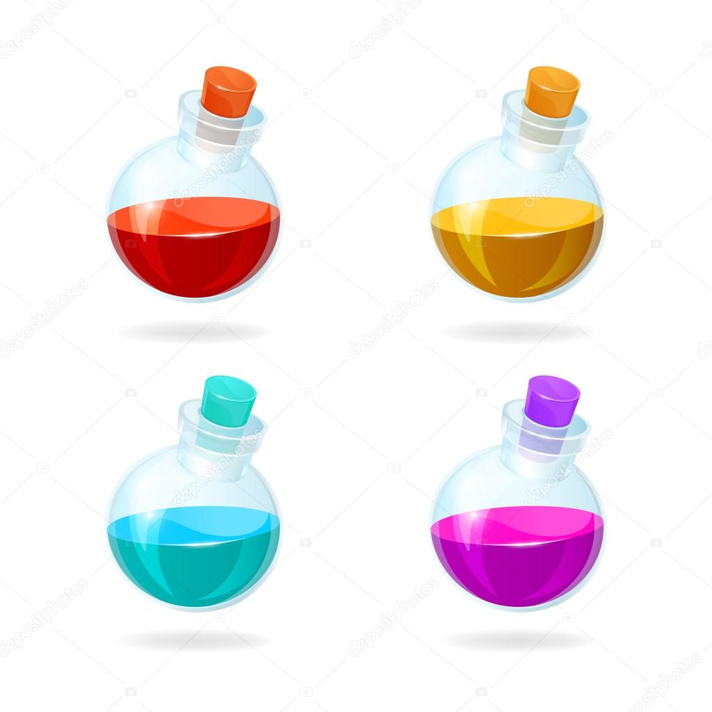Bottles of potion vector icons for games