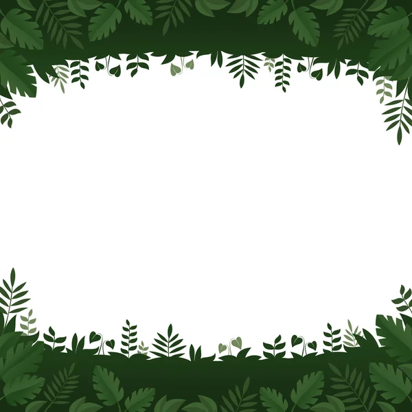 Marco de hojas y plantas verdes sobre fondo blanco — Vector de stock