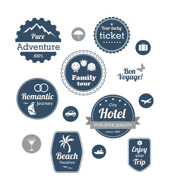 Typography design of travel and cruise tours labels and badges — Stock Vector