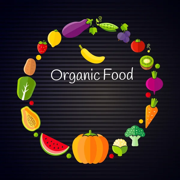 Υγιεινή διατροφή έννοια με επίπεδη φρούτα και λαχανικά — Διανυσματικό Αρχείο