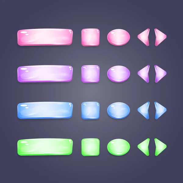 Parlak cam düğmeleri oyun arayüzü için farklı şekiller — Stok Vektör