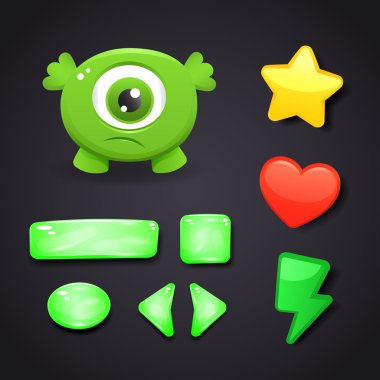 Canavar ile oyun tasarımı için arabirim Icons set