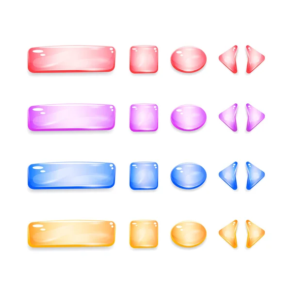 Botões de vidro brilhantes de diferentes formas para o design do jogo — Vetor de Stock