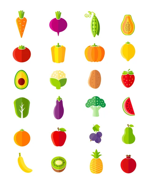 Organic fruits and vegetables flat style icons set — Stock Vector