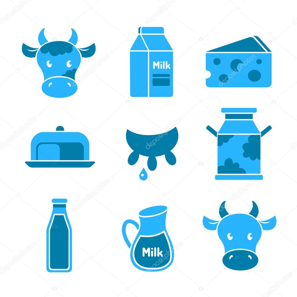 Dairy and milk flat icons set