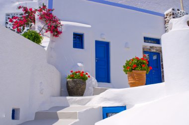 Santorini Island, Yunanistan tipik arka bahçe