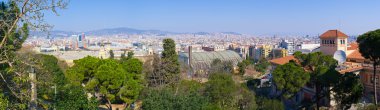 Panoramik cityscape Montjuic Hill, İspanya Barselona