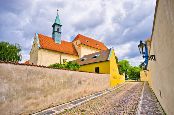 Cobblestone street near Capuchin monastery, Hradcany, Prague, Czech Republic