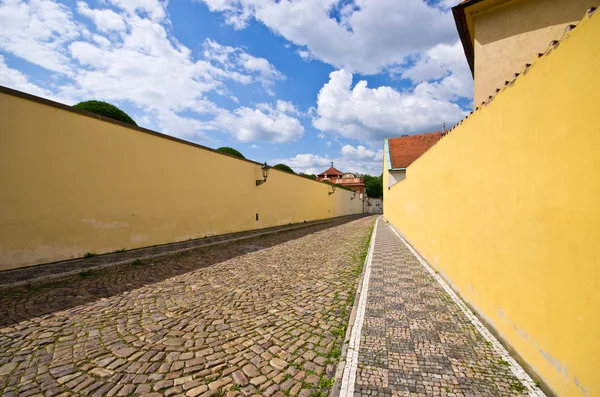 Narrow cobblestone street with wall, Prague, Czech Republic — Stock Photo, Image