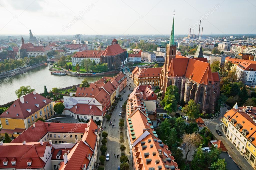 Ostrow Tumski from cathedral tower, Wroclaw, Poland