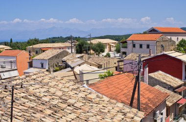 Eski küçük köy Valanio - Corfu, Yunanistan
