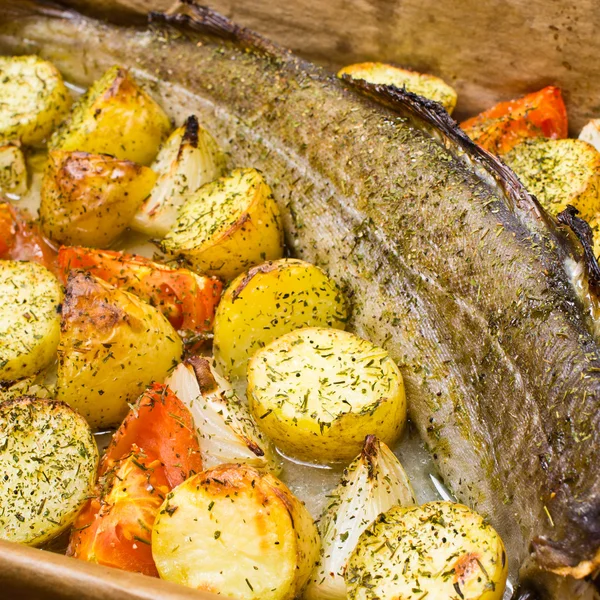 Bacalhau inteiro com legumes — Fotografia de Stock