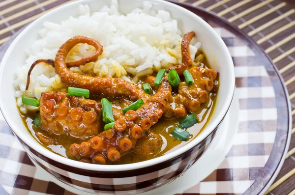 タコのカレーご飯とチャイブ — ストック写真