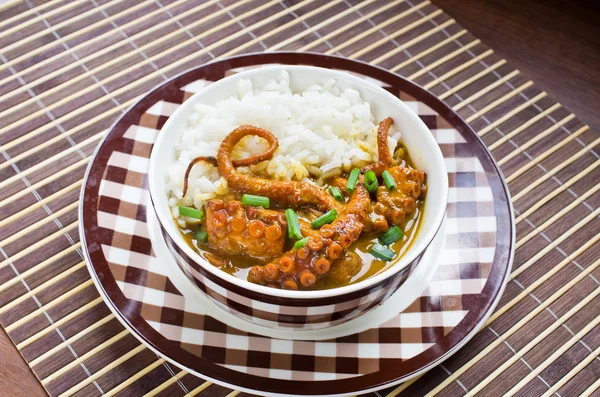 Caril de polvo com arroz e cebolinha — Fotografia de Stock