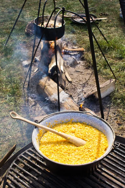 Caldeirão sobre o fogo — Fotografia de Stock