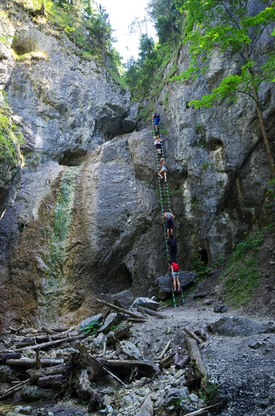 People are climbing in Piecky gorge, Slovakia — 스톡 사진