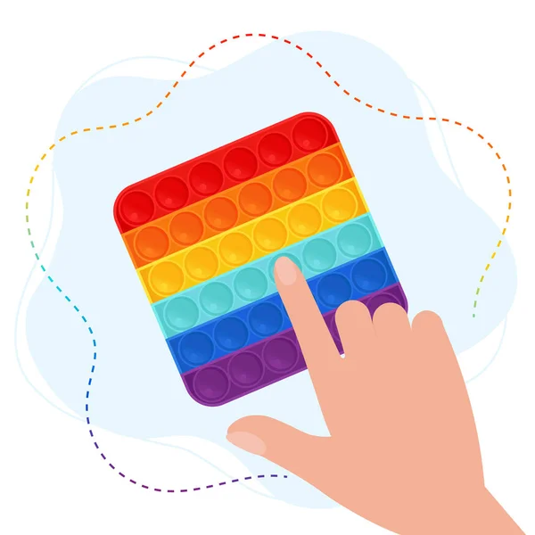 Trendy pop it zappeln in Regenbogenfarben. Handspiel mit Sensorischem Fidget Antistress-Spielzeug. Vektorillustration im flachen Stil — Stockvektor