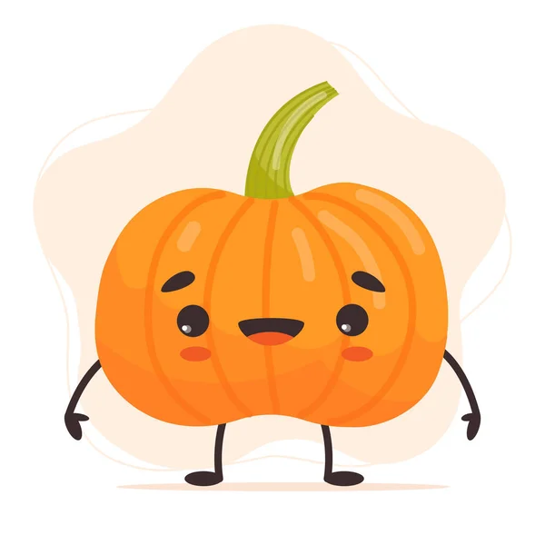 Cute happy pumpkin character. Funny vegetable emoticon. Vector isolated illustration in cartoon flat style. — Stock Vector