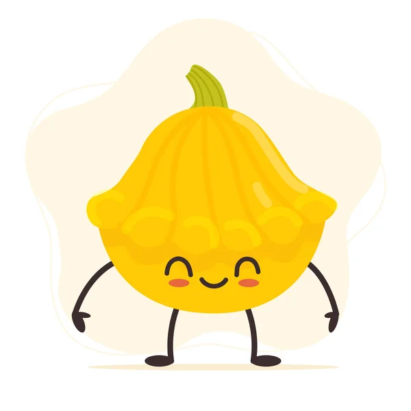 Lindo personaje de calabaza amarilla feliz. Emoticono vegetal divertido — Archivo Imágenes Vectoriales