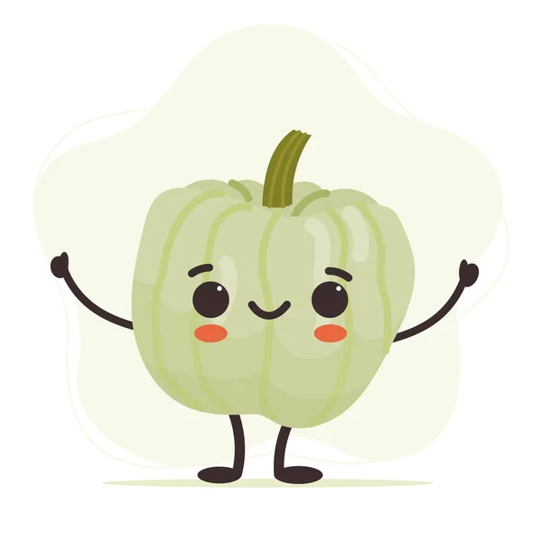 可爱的笑容南瓜的性格。有趣的蔬菜情绪。卡通平面风格的矢量图解 — 图库矢量图片