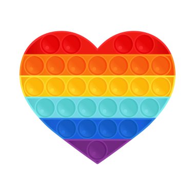 Gökkuşağı renklerinde ve kalp biçiminde kıpır kıpır. Duyusal stres önleyici oyuncak. Düz biçimli vektör illüstrasyonu