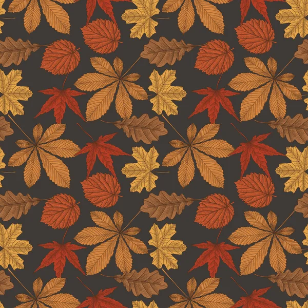 Autumn Leaves Seamless Pattern Vintage Style Vector Illustration Engraved Style — Stock Vector