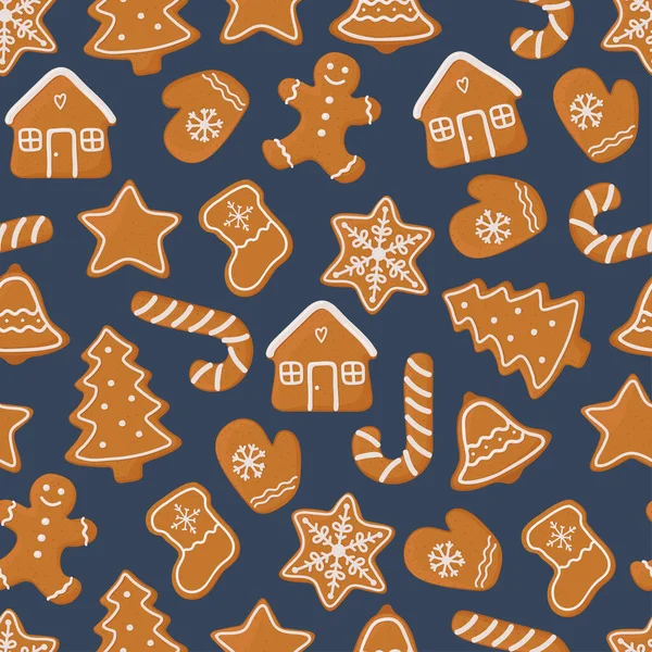 Χριστούγεννα Απρόσκοπτη Μοτίβο Διαφορετικά Μπισκότα Μελόψωμο Απομονωμένη Εικόνα Διανύσματος — Διανυσματικό Αρχείο